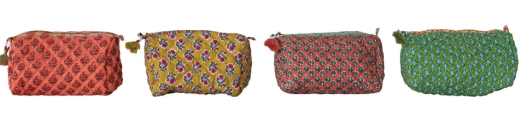 Quilted Cotton Voile Zip Pouch with Pockets