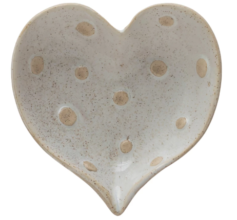 Stoneware Heart Shaped Dish w/ Dots