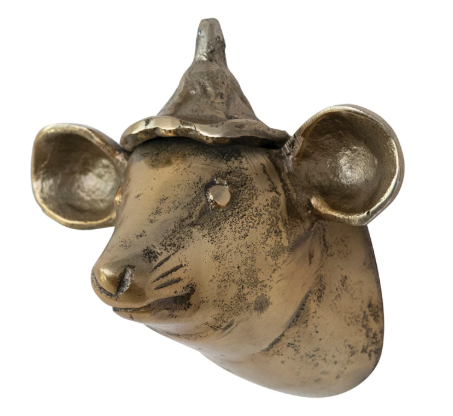 Cast Aluminum Mouse Head with Hat Wall Decor