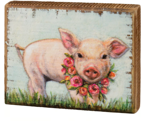 Floral Piglet Block Sign