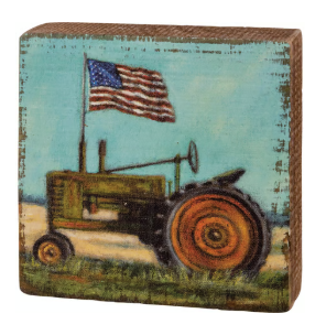 Tractor with flag block sign