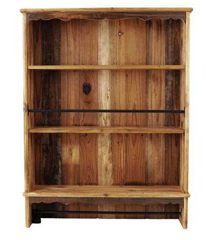 Wood Wall Shelf with 3 Shelves, 2 Rods & 6 Hooks, Natural