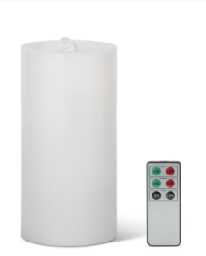 7.75 Inch White LED Wax Pillar Water Candle w/Timer & Remote