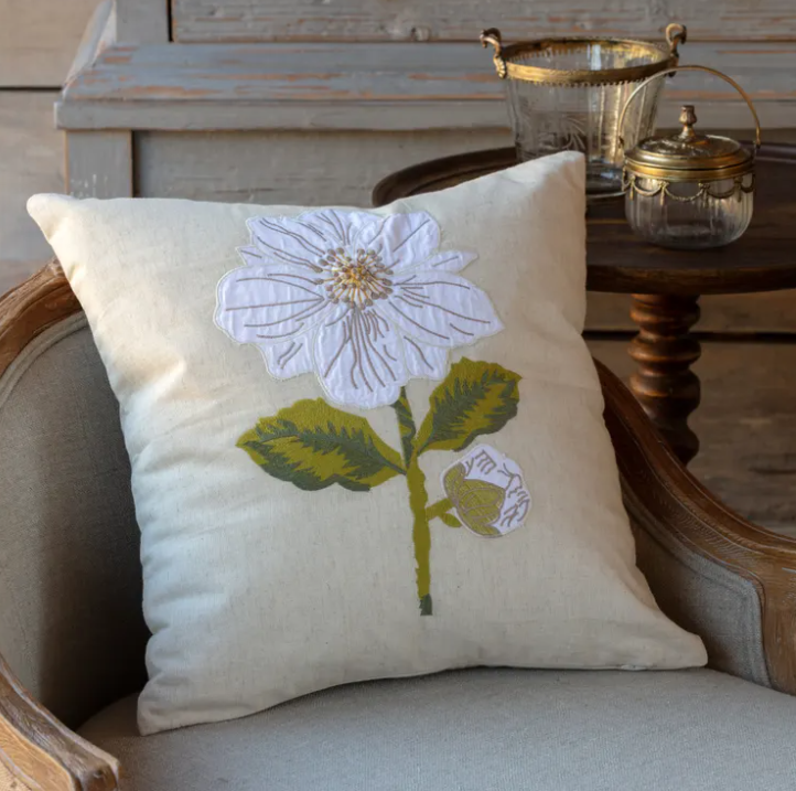 Appliqued & Embroidered Camellia Pillow