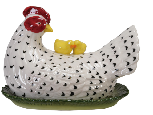Hand Painted Vintage Hen Butter Dish