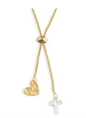 Heart and Cross Lariat Charm Necklace