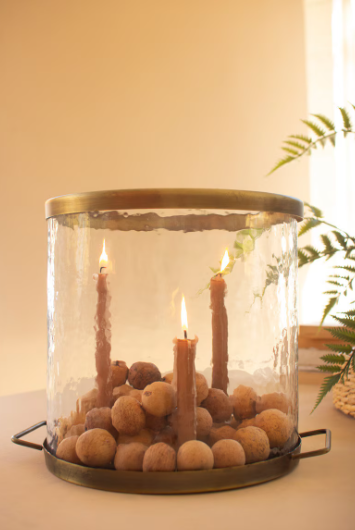 Glass Cylinder With Antique Brass Taper Candle Holder