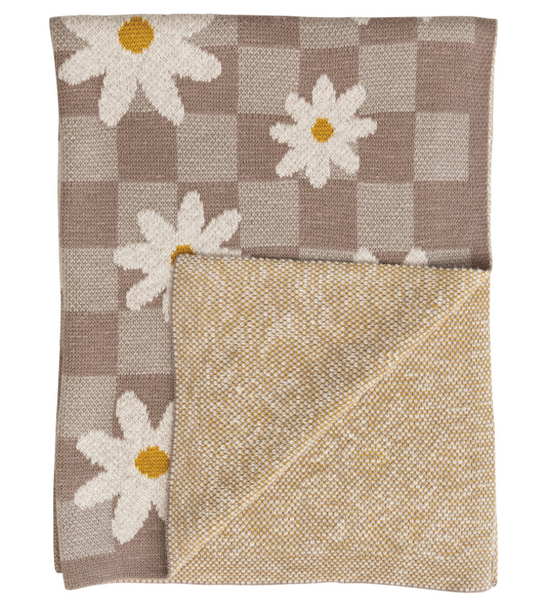 Cotton Knit Baby Blanket with Daisies