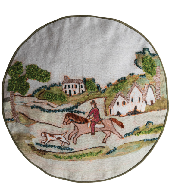 Cotton & Linen Pillow with Countryside Scene & Patterned Back