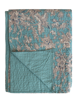 Bed Cover with Embroidered Kantha Stitch & 2 King Shams, King, Set of 3 Tied with Cotton Tape