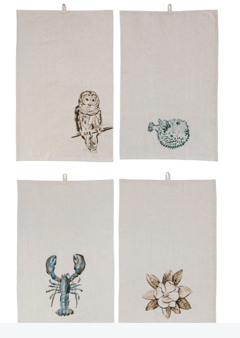 Cotton and Linen Printed Tea Towels, 4 styles