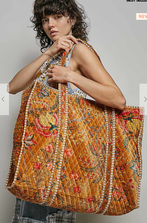 Honey Quilted Velvet Tote Bag