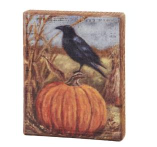 Raven On A Pumpkin Block Sign