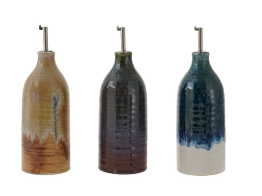 26 oz. Stoneware Oil Cruet with Stainless Steel Spout, 3 Colors