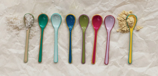 Enameled Stainless Steel Salt Spoon with Colored Edge, 8 Styles