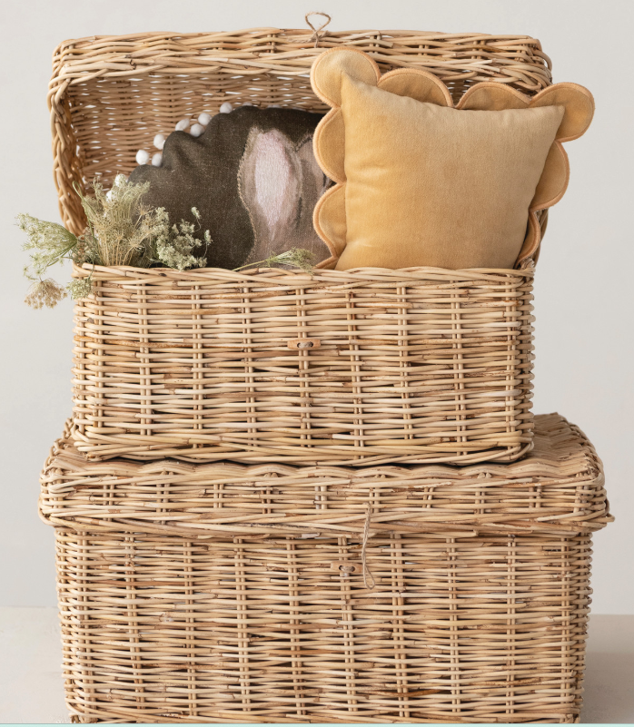 Hand-Woven Rattan Boxes with Lids & Closures, 2 sizes