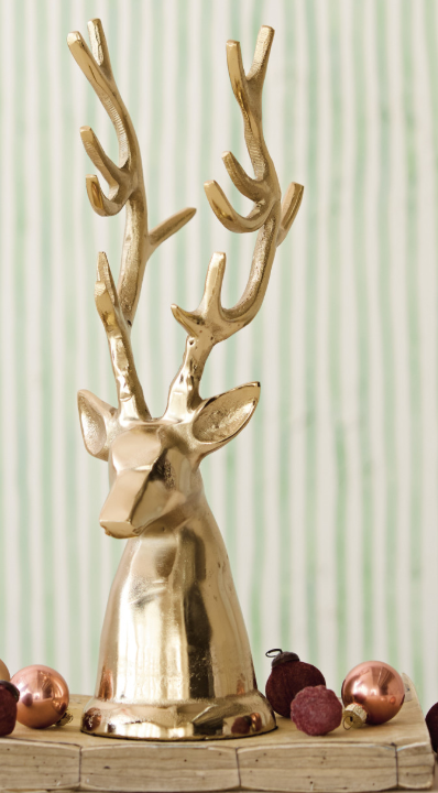 Cast Aluminum Reindeer Head- Gold Finish