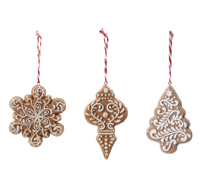 Resin Gingerbread Cookie Shaped Ornament with Glitter, Brown & White