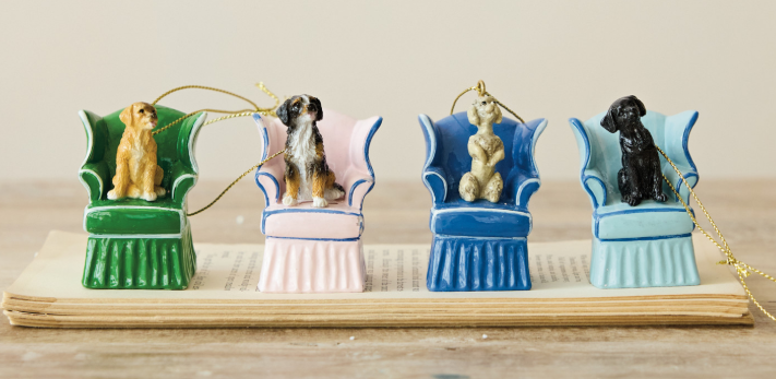 Resin Vintage Reproduction Dog in Chair Ornament, 4 Styles