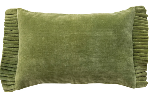 Cotton Velvet Lumbar Pillow with Ruffle Trim