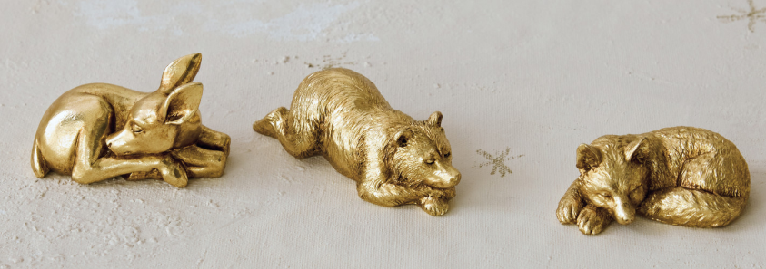Resin Sleeping Animal, Gold Finish, 3 Styles