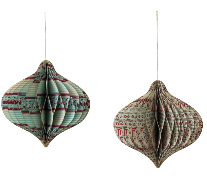 Handmade Recycled Printed Paper Folding Honeycomb Finial Ornament, 2 Styles