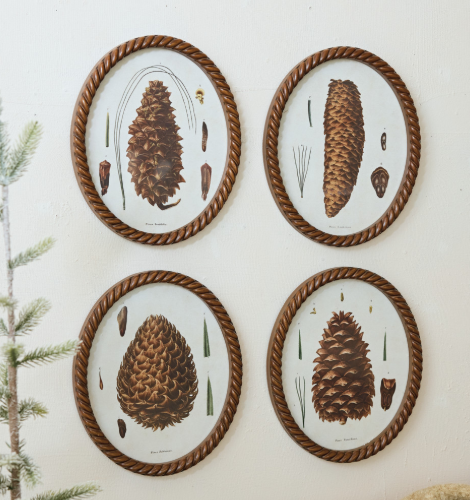 Twisted Framed Glass Wall Decor with Pinecone Image, 4 Styles