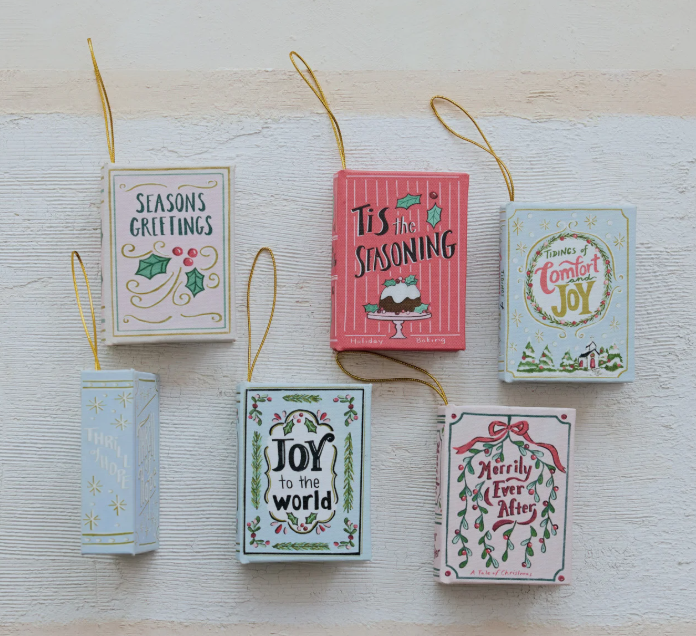Fiberboard & Canvas Book Ornament, 6 Styles