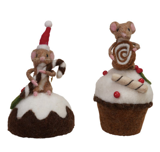 Handmade Wool Felt Mouse on Cake, 2 Styles