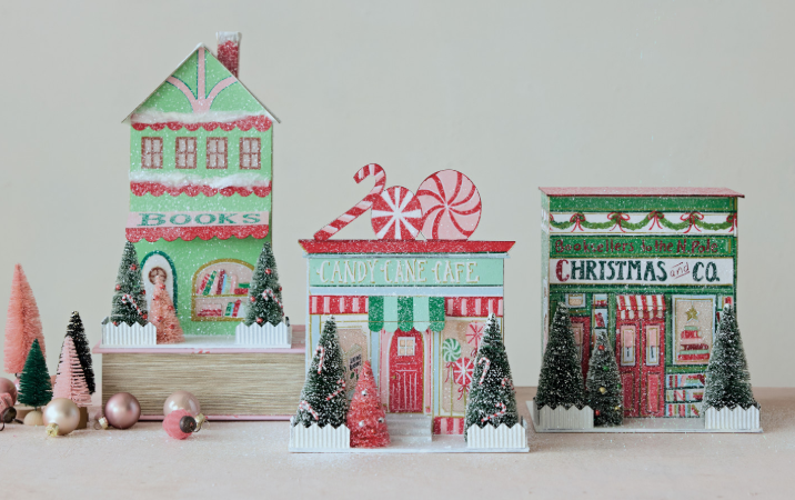 Paper Christmas Village Store with LED Light, 3 Styles (Batteries Included)