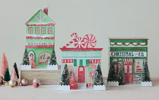 Paper Christmas Village Store with LED Light, 3 Styles (Batteries Included)