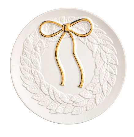 Gold Bow Wreath Cookie Plate