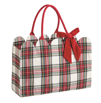 White Tartan Scallop Tote
