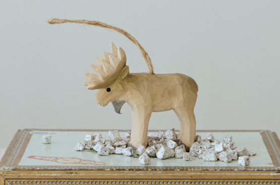 Hand-Carved Wood Moose Ornament, Natural