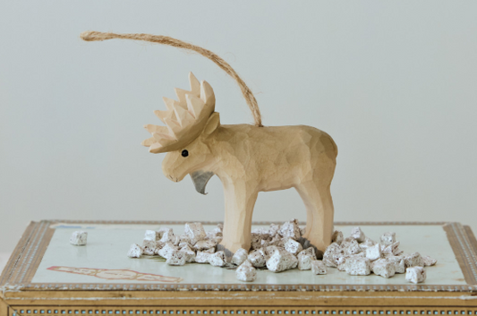 Hand-Carved Wood Moose Ornament, Natural