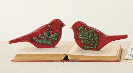 Hand-Painted Embossed Ceramic Bird with Botanical, 2 Styles (Each One Will Vary)