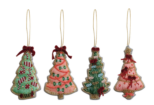Handmade Beaded Fabric Christmas Tree Ornament, 4 Styles
