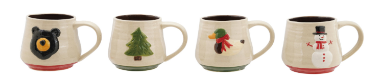 14 oz. Hand-Painted Stoneware Mug with Embossed Icon, 4 Styles