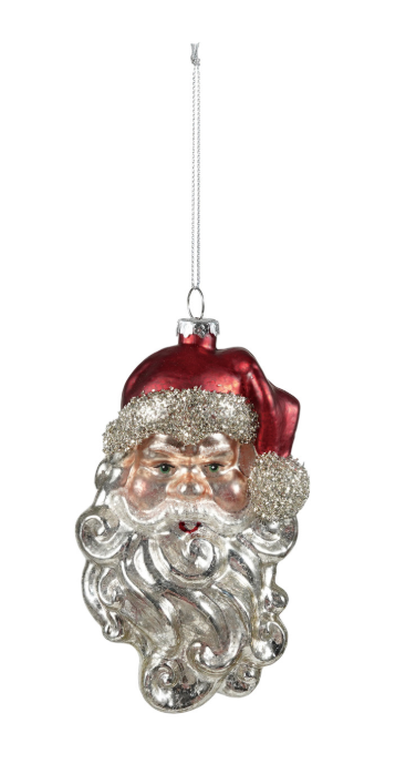 Hand-Painted Mercury Glass Santa Head Ornament with Mica Flakes