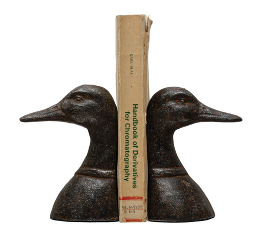 Cast Iron Duck Head Bookends, Distressed Black, Set of 2