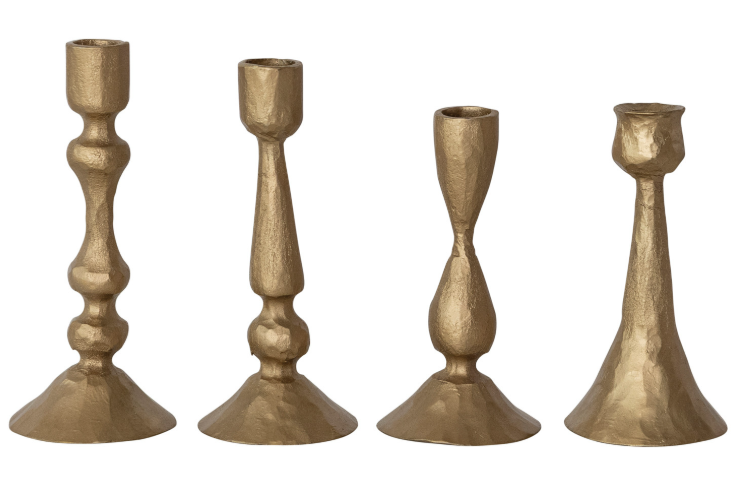 Hand-Forged Metal Taper Holder, Antique Gold Finish, 4 Styles