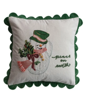 20" Square Cotton & Linen Pillow with Saying & Scalloped Flange