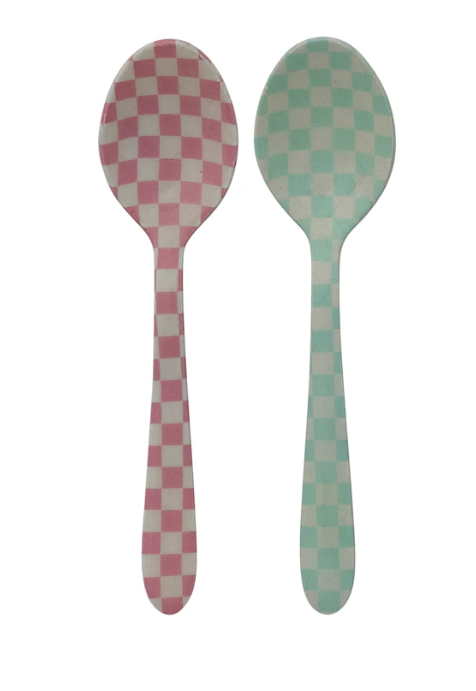Enameled Stainless Steel Spoon with Check Pattern, 2 Colors
