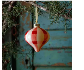 Pink, Red & White Plaid Hand Painted Glass Ornament