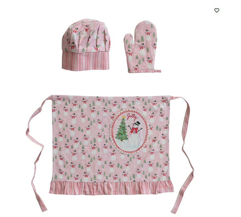 Cotton Printed Child Apron w/ Pocket Chef Hat & Mitt