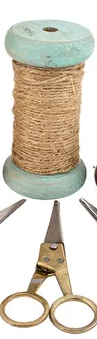 Wooden Spools with Jute Twine and Scissors