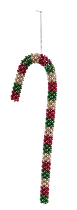 Beaded Candy Cane Ornament with Stripes, 2 Colors