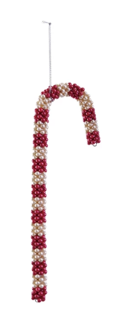 Beaded Candy Cane Ornament with Stripes, 2 Colors