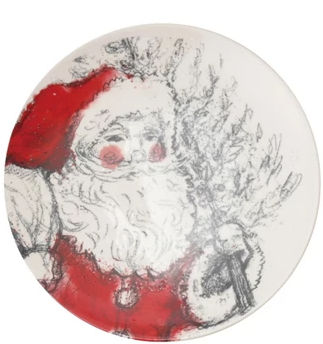 8" Stoneware Plate with Santa Image, Red, Black & White, 4 Styles