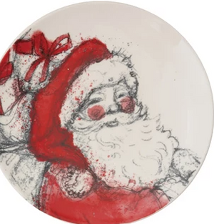 8" Stoneware Plate with Santa Image, Red, Black & White, 4 Styles